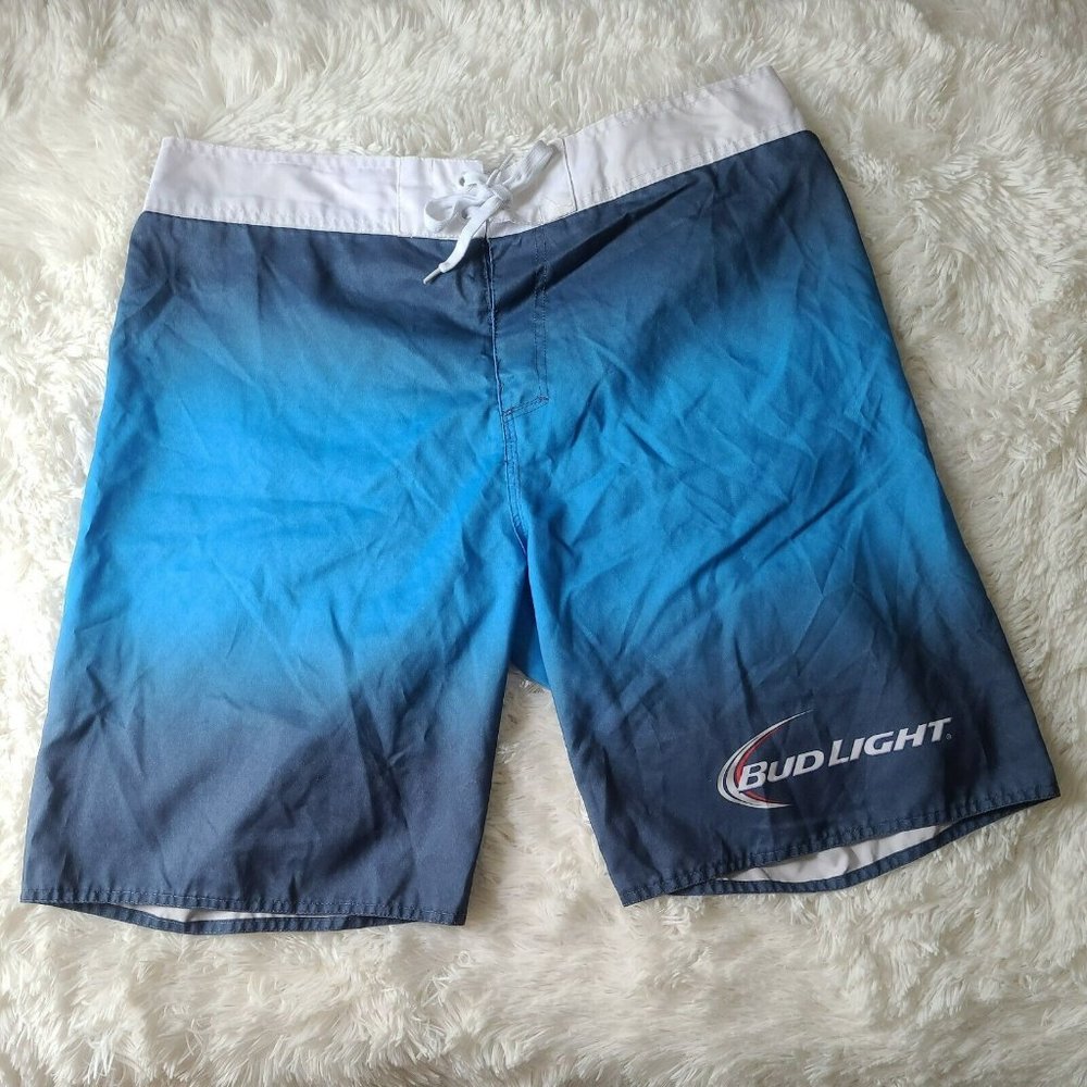 Bud Light Beer Men’s Swim Trunks Board Shorts Blue Size 36 Surf Beach